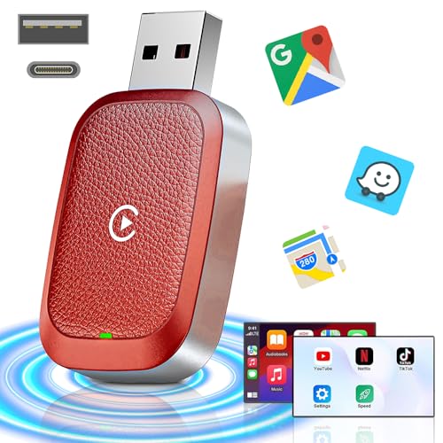 wireless carplay adapter von WODHMIEY, stabile verbindung, plug-and-play, kompatibel 98% fahrzeuge (rot)