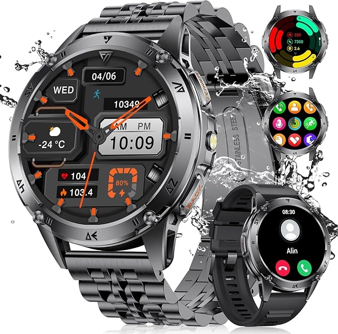 Produktbild: LIGE Smartwatch Herren 1.43 Zoll AMOLED Touchscreen, IP68 wasserdicht, 110+ Sportmodi, 24/7 Herzfrequenz