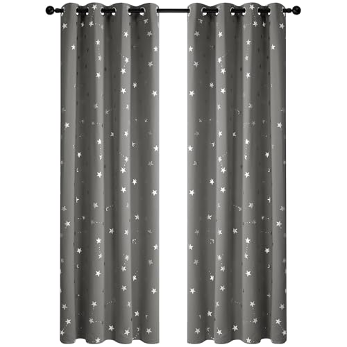 deconovo verdunkelungsvorhänge 2er set blickdicht 175x140cm hellgrau mit sternenmuster