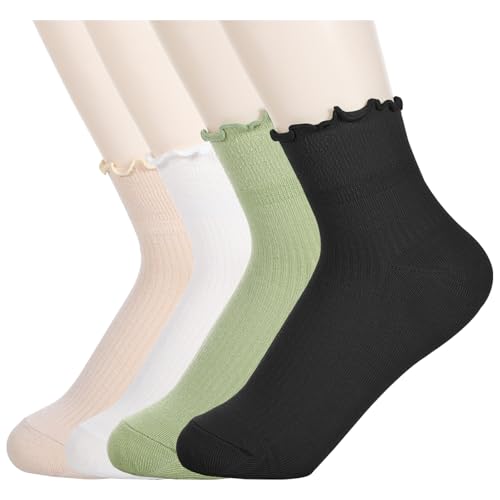 4 paar rüschen socken damen crew socken baumwolle einfarbig rüschensocken für frauen