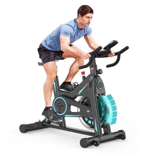 therun heimtrainer fahrrad, leises spinning bike mit tablet-halter bis 150kg, blau