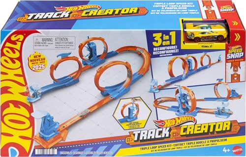 hot wheels trackset mit 3 loopings, 1:64 spielzeugauto und bauteile