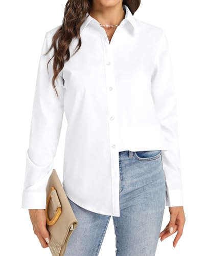 J.VER Bluse Damen Langarm Business Einfarbig Bügelfrei Baumwolle Hemdbluse