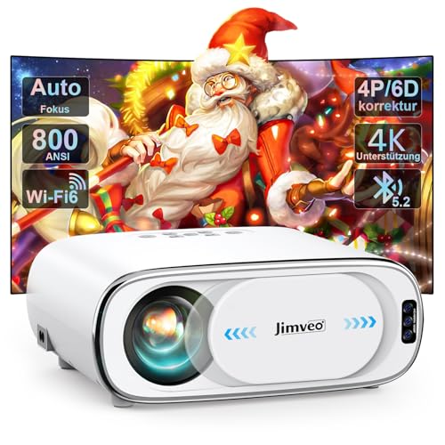 beamer 4k mit auto-fokus, trapezkorrektur, wifi6, bluetooth, jimveo 26000L 1080P, tragbar