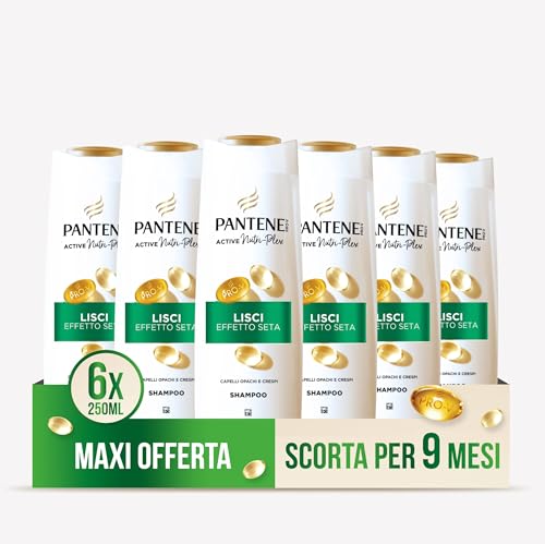 pantene pro-v glattes seidenshampoo für krauses haar, silikonfrei, 6 x 250 ml