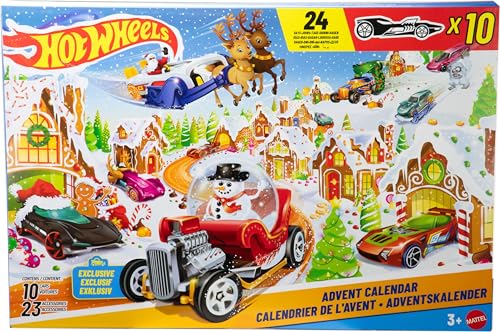 Hot Wheels Adventskalender 2025 mit Spielzeugautos und Spielset