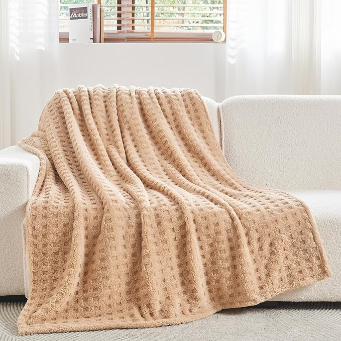 Kuscheldecke Waffel Flauschig Kunstfelldecke Sofaüberwurf 178 x 203 cm Linen
