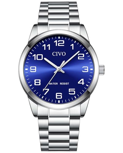 CIVO herrenuhr silber analog quarz armbanduhr, wasserdicht, edelstahl, casual