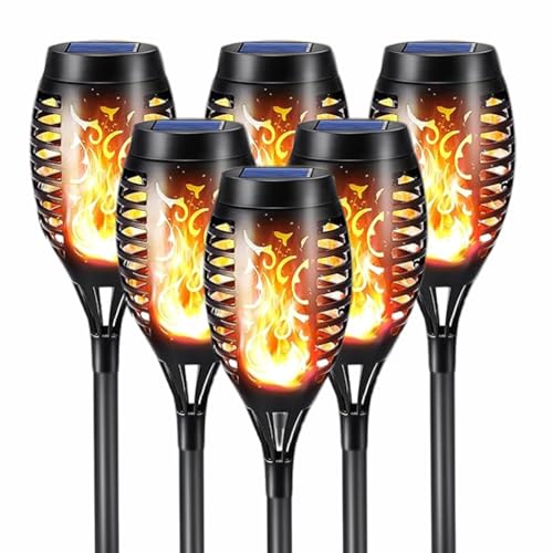 hqynss solarlampen für außen, 6 solar fackeln mit flammeneffekt, ip65 wasserdicht