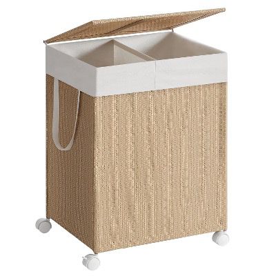 Produktbild: songmics wäschekorb 100l mit deckel und 2 fächern, aus robustem material