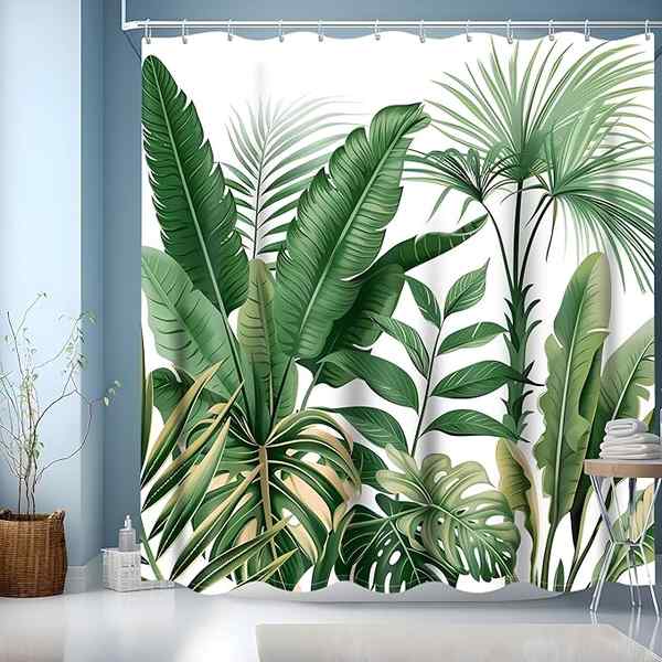 Duschvorhang Grün Blätter Pflanzen 180x200cm Wasserabweisend Waschbar Polyester
