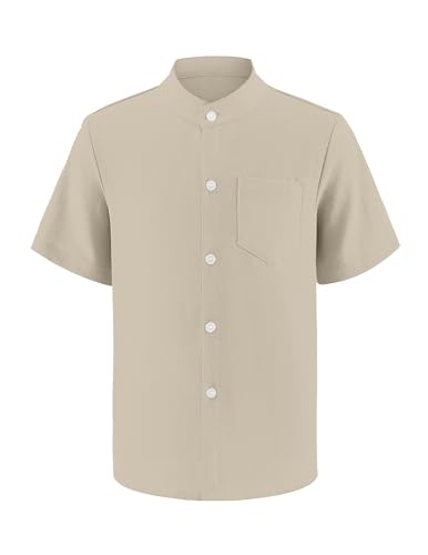 Produktbild: Jungen Hemd Kurzarm Button Down Einfarbig mit Brusttasche Dunkelkhaki 8-9 Jahre