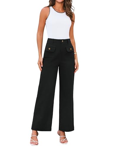 grace karin damen hose bootcut hohe taille weit beinig elastischer bund schwarz M