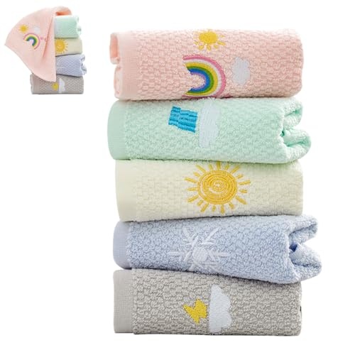 yudobliss handtuch set 5 stück cartoon waschlappen 25 x 50 cm wetter muster stickerei