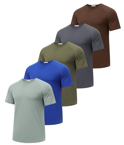 sport tshirts herren kurzarm laufshirt schnelltrocknend atmungsaktiv pinspark 5er pack salbeigrau L