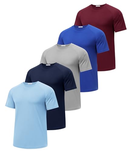 sport tshirts herren, pinSpark 5er pack funktionsshirt kurzarm schnelltrocknend atmungsaktiv hellgrau M