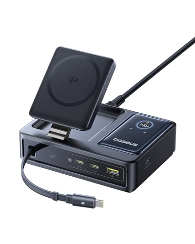 baseus ladestation 5-in-1 140W mit usb-c kabel und display, 3x usb-c, 1x usb-a