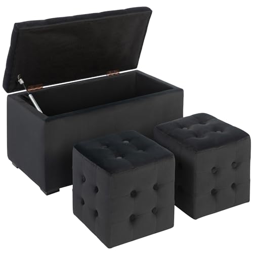 HOMCOM sitzhocker set 3-teilig mit stauraum, pouf und polstertruhe, dunkelgrau, 75 x 40 x 42 cm