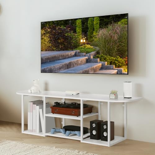 uomio tv-ständer schwebend mit regalen, weißer tv-schrank 120 cm, wohnzimmermöbel
