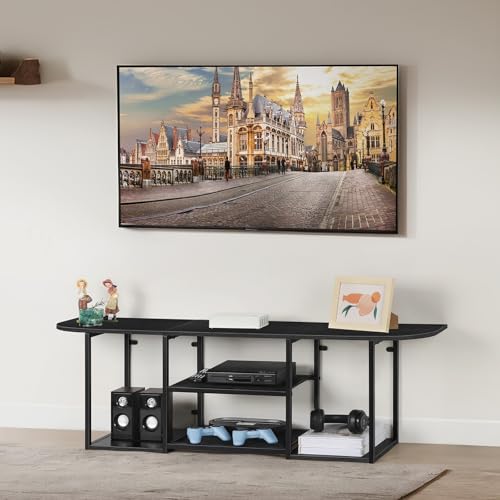 UOMIO tv-ständer schwarz mit offenen regalen, 120 cm, wandkonsolenzentrum