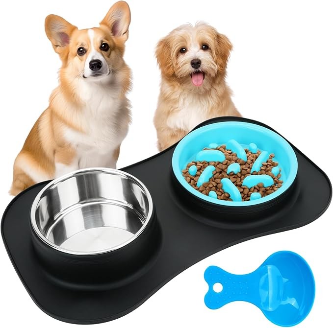 Doppeltes rutschfestes Hundefutter- und Wassernapf-Set, Edelstahlnapf schwarz