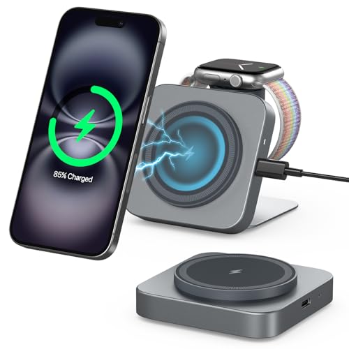 mag-safe ladestation 2 in 1 für apple watch und iphone, kabellos kompatibel mit 16 15 14 13 12