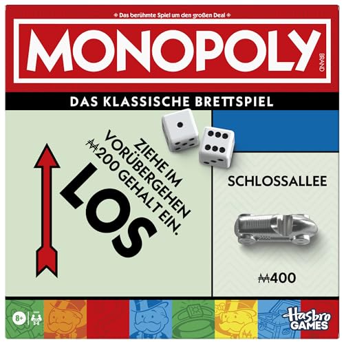 Monopoly spiel mit aufbewahrungsfach und großen spielfiguren, deutsche version