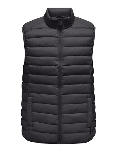 only & sons onsgavin life light quilted zip vest für herren, grau