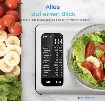 cosori küchenwaage digital mit nährwertberechnung für 33,99 euro