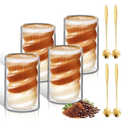 latte macchiato gläser 400ml doppelwandig 4er set mit löffeln borosilikatglas