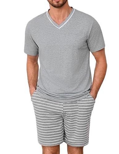 demegimi herren schlafanzug kurz gestreift baumwolle pyjama sommer set kurzarmshirt hosen