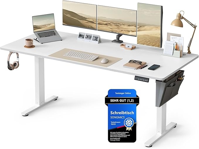 SONGMICS Elektrisch Höhenverstellbarer Schreibtisch 180x80 cm, Memory-Funktion