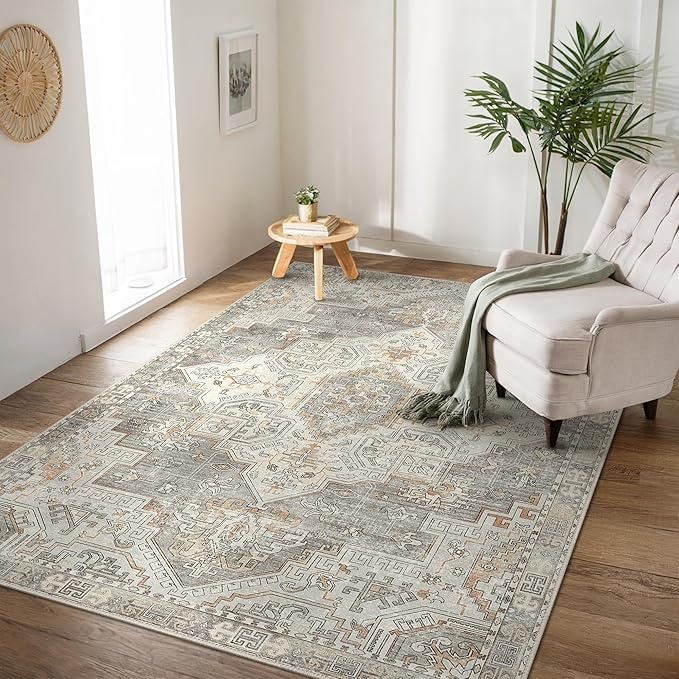 waschbarer rutschfester teppich 120x170 cm, vintage boho stil für flur und wohnzimmer