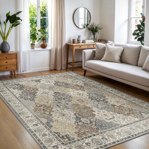 Produktbild: waschbarer rutschfester teppich 200x290 cm, vintage boho stil, strapazierfähig, für wohn- und esszimmer