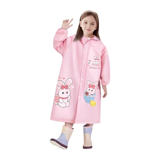 kinder regenmantel wasserdichter poncho mit kapuze für mädchen und jungen 6-8 jahre rosa