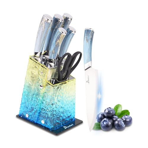 justup messer-set 7-teilig mit acrylständer und ergonomischem griff, blau
