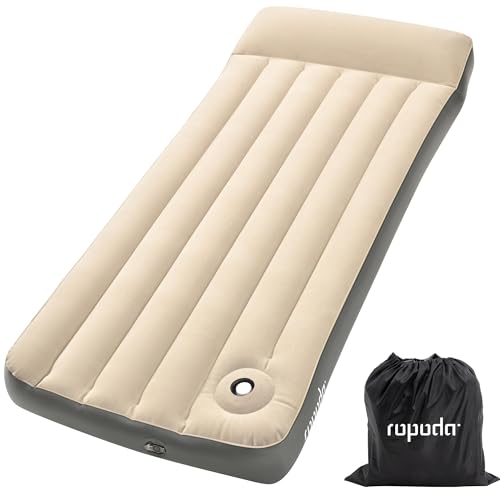 Luftmatratze ROPODA selbstaufblasend, befestigt, mit Kissen und Fußpumpe, 188 x 77 x 28 cm, beige