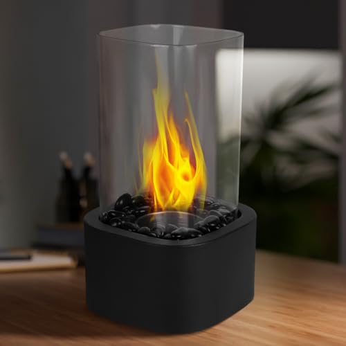 Produktbild: kenneas tischkamin indoor ethanol mit 2 brennkammern und deko steinen obsidianschwarz