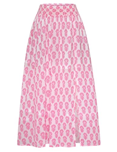 kate kasin boho rock lang a-linie schlitz weiß rosa damengröße l