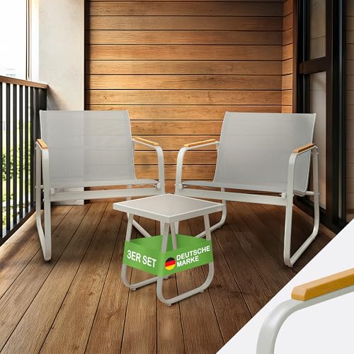 Gartenmöbel Set 3er - 2 Sessel & Tisch - Wetterbeständige Balkonmöbel Grau