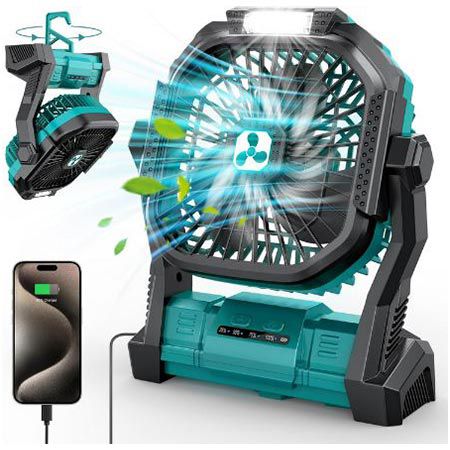 akku-ventilator pdbest mit led-laterne und ladefunktion für 16,80 euro