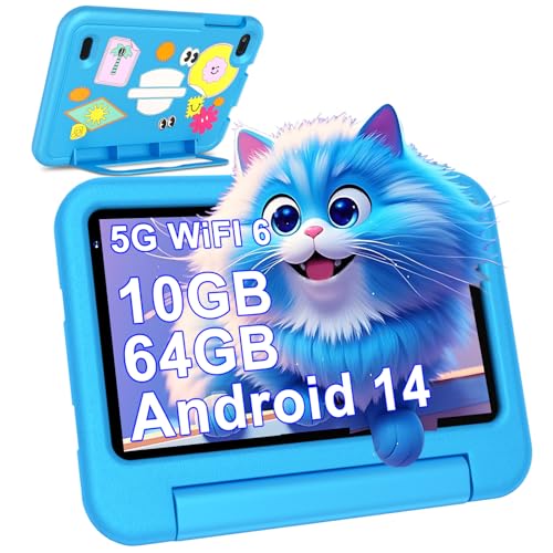 android 14 kinder tablet 7 zoll 10gb ram 64gb rom 8-core wlan 6 bluetooth 5.0 blau