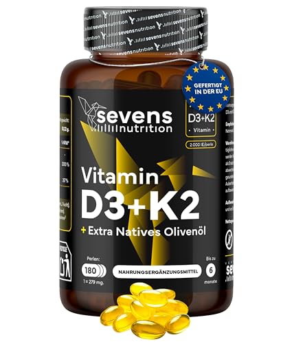 vitamin d3 k2 mk7 hochdosiert 4000 ie 200 g bioverfügbar mit olivenöl 180 kapseln sevens