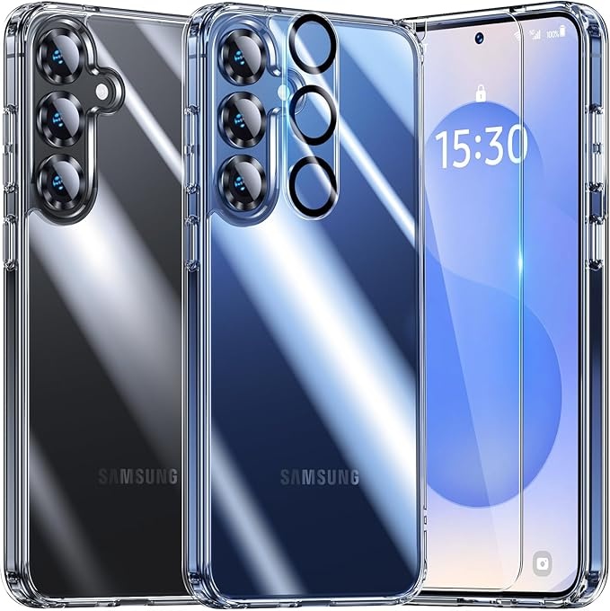 Produktbild: Samsung Galaxy S25 Hülle - 5 in 1 Rundumschutz Case, Transparent, 2 Folien, 2 Kameraschutz