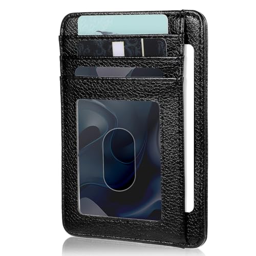 gjinxi slim wallet kartenetui aus pu leder mit sichtfenster 6 kartenfächer schwarz
