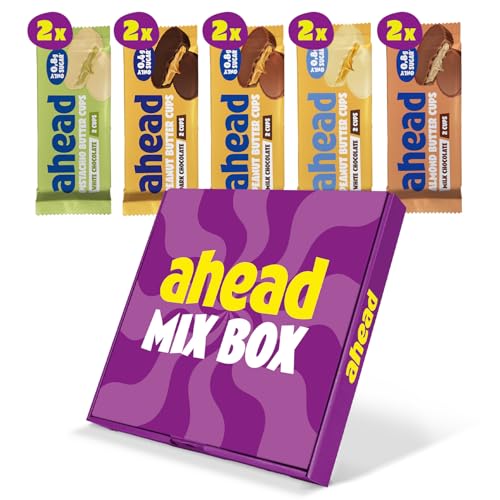 ahead nut butter cups mix box, 20 leckere cups, 90% weniger zucker, palmölfrei, glutenfrei, vegetarisch