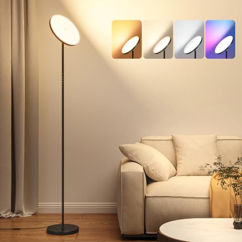 otren rgb led stehlampe dimmbar schwarz mit fernbedienung touch-steuerung 36w