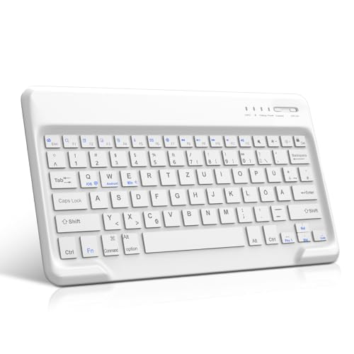 jademall bluetooth tastatur für ipad air, samsung galaxy - kabellose qwertz tastatur, 12 zoll, weiß