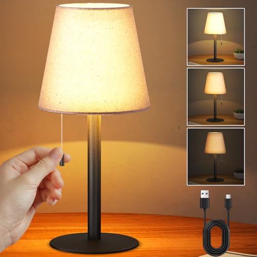 fujo led akku tischleuchte dimmbar nachttischlampe usb retro stoffschirm 3 helligkeitsstufen