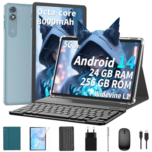 tablet 10 zoll android 14 mit tastatur 24gb 256gb 1tb erweiterbar 5g wifi grün